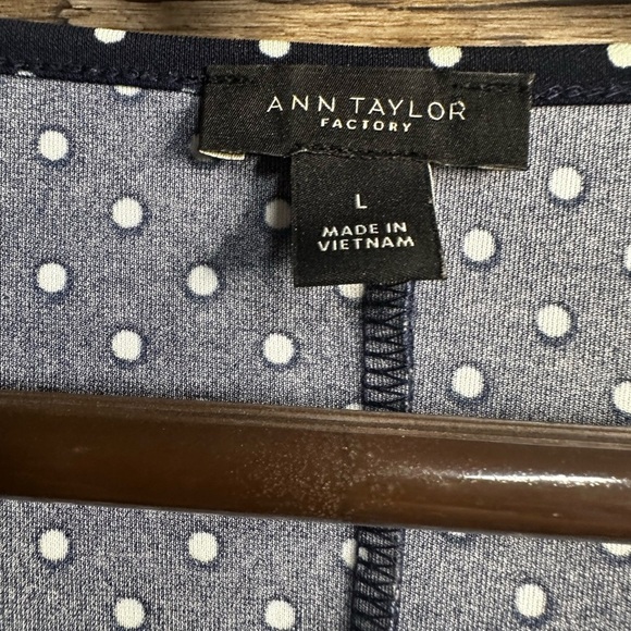 Ann Taylor Factory Dark Blue Blouse with White Dots - Picture 5 of 6